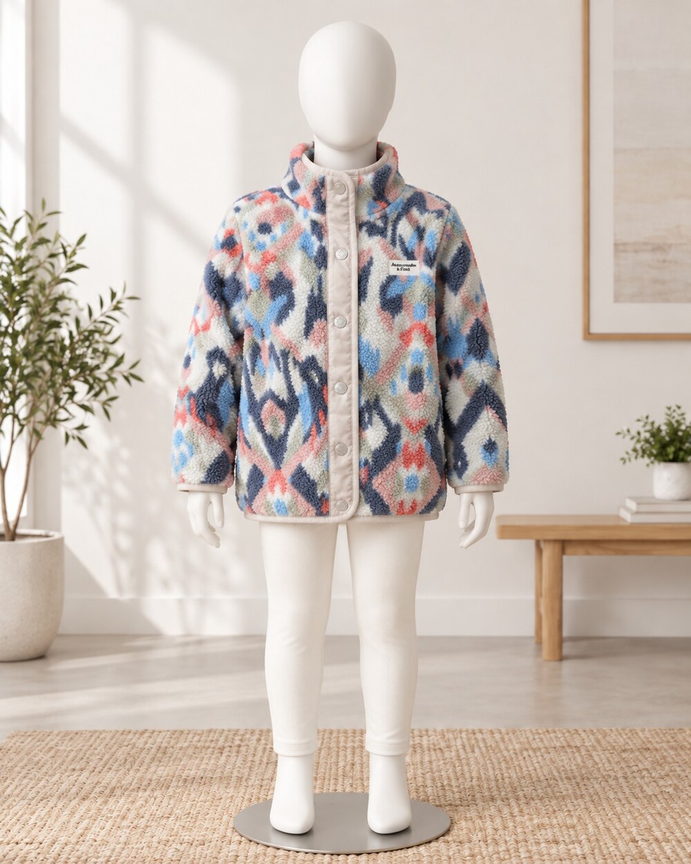 Abercrombie Kids Fleece Jacket 13/14 Pastel Multicolor Snap Button Closure